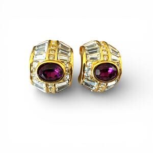 Christian Dior Goldtone Colorless and Amethyst Crystal Clip On Earrings